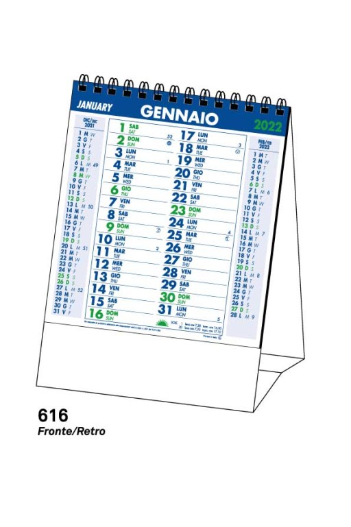 Calendario Bilingua Blu Verde