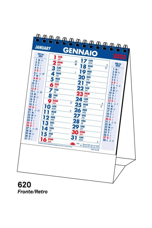 Calendario Bilingua Blu Rosso